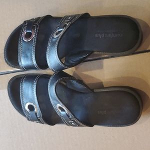 Black slip on sandals
